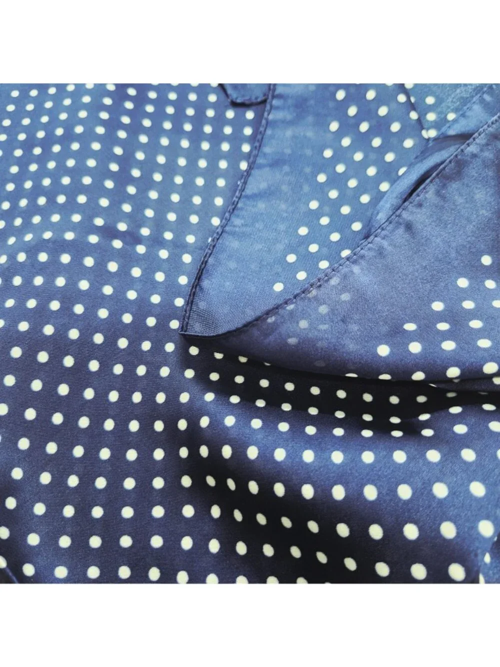 ✨Luxury Elegant Silky Scarf Navy Blue Beige Polka Dot Square Wrap Accessory New